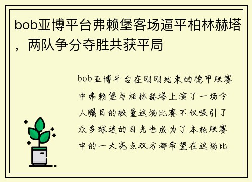 bob亚博平台弗赖堡客场逼平柏林赫塔，两队争分夺胜共获平局