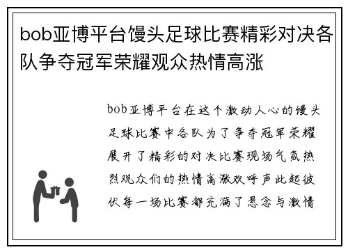 bob亚博平台馒头足球比赛精彩对决各队争夺冠军荣耀观众热情高涨