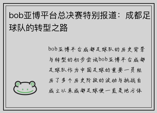 bob亚博平台总决赛特别报道：成都足球队的转型之路