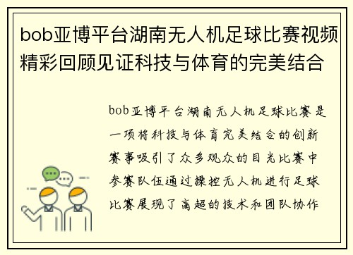 bob亚博平台湖南无人机足球比赛视频精彩回顾见证科技与体育的完美结合